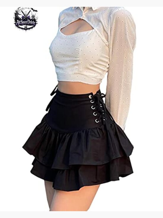 High Waist Mini Skirt with Ruffle Tie Closure, A-Line Pleated Style - Picture 4 of 7